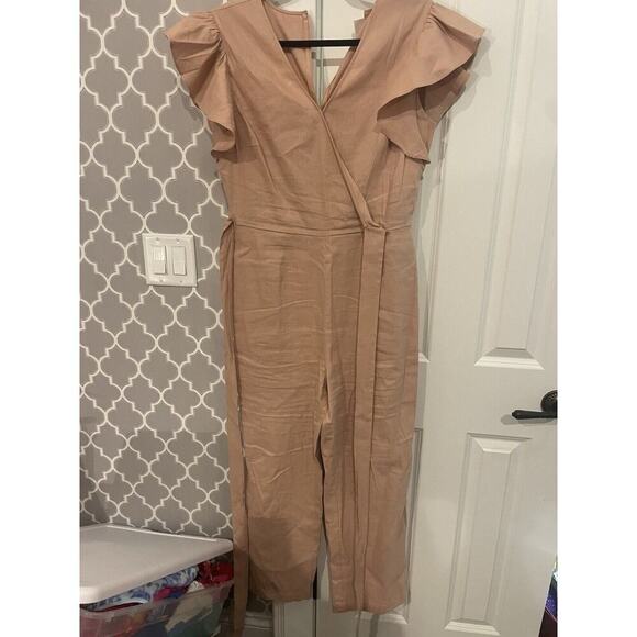 Rachel Parcell pink ruffle short sleeve jumpsuit Medium Blush - Picture 2 of 4